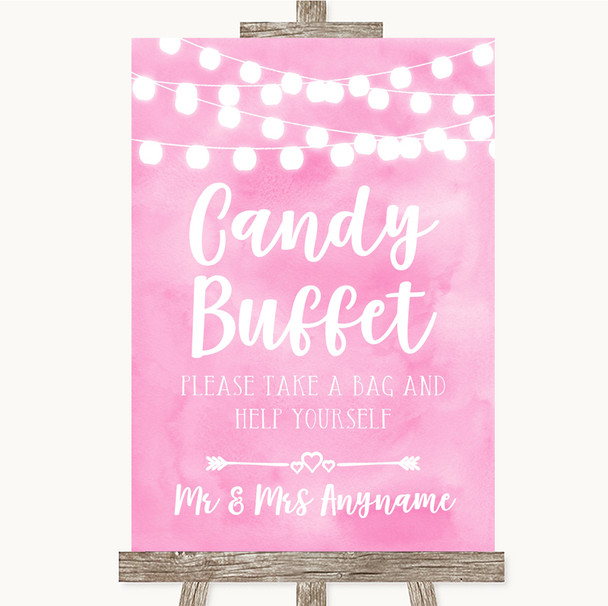 Baby Pink Watercolour Lights Candy Buffet Personalised Wedding Sign