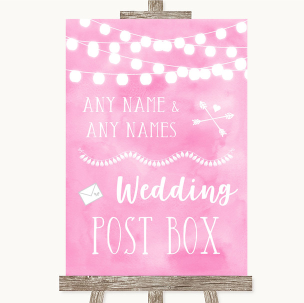 Baby Pink Watercolour Lights Card Post Box Personalised Wedding Sign