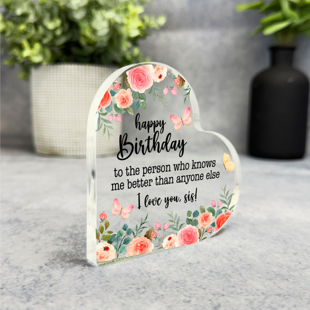 Sister Watercolour Floral Happy Birthday Present Heart Plaque Keepsake Gift