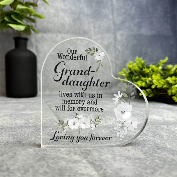 Granddaughter White Floral Memorial Heart Plaque Sympathy Gift Keepsake Gift