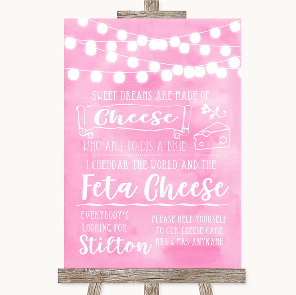 Baby Pink Watercolour Lights Cheesecake Cheese Song Personalised Wedding Sign