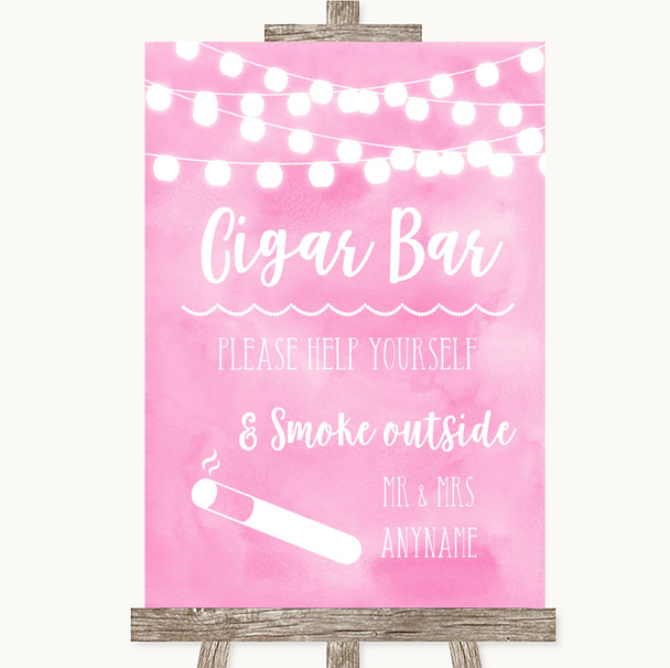 Baby Pink Watercolour Lights Cigar Bar Personalised Wedding Sign