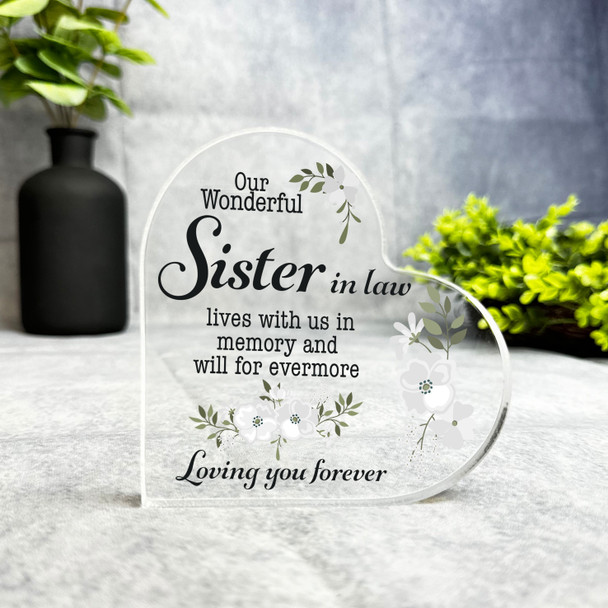 Sister-In-Law White Floral Memorial Heart Plaque Sympathy Gift Keepsake Gift