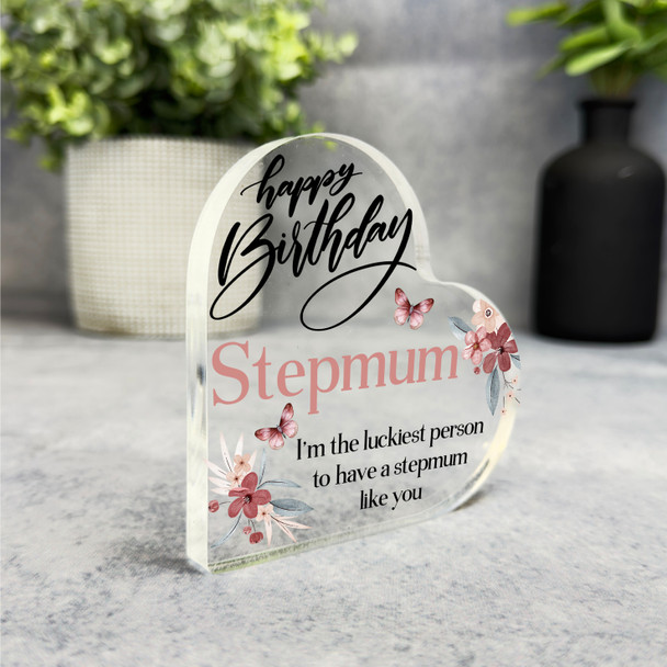 Stepmum Watercolour Floral Happy Birthday Present Heart Plaque Keepsake Gift