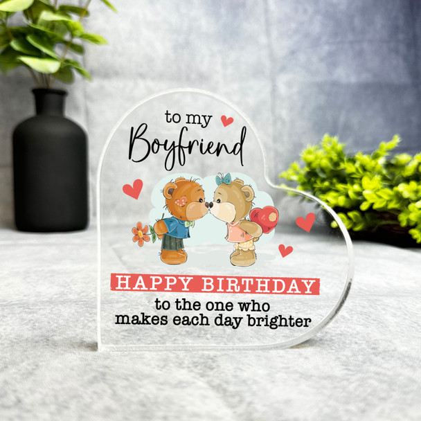 Boyfriend Teddy Bear Couple Happy Birthday Present Heart Plaque Keepsake Gift