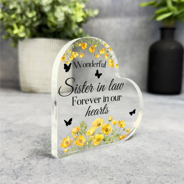 Sister-In-Law Yellow Floral Memorial Heart Plaque Sympathy Gift Keepsake Gift