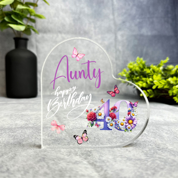 Aunty 40th Birthday Present Purple Chamomile Floral Heart Plaque Keepsake Gift