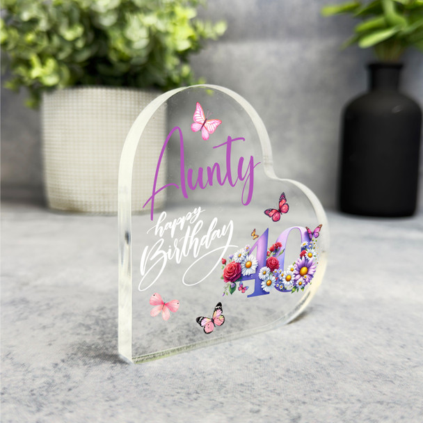 Aunty 40th Birthday Present Purple Chamomile Floral Heart Plaque Keepsake Gift
