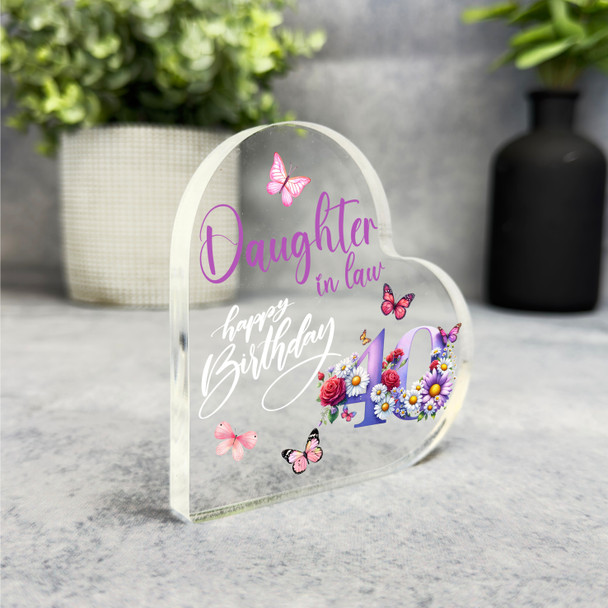 Daughter-In-Law 40th Birthday Present Purple Floral Heart Plaque Keepsake Gift