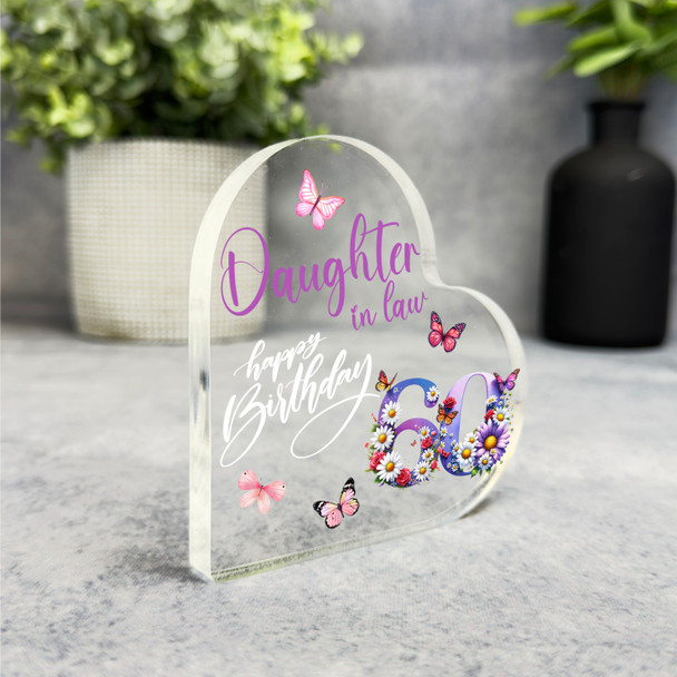 Daughter-In-Law 60th Purple Floral Birthday Present Heart Plaque Keepsake Gift