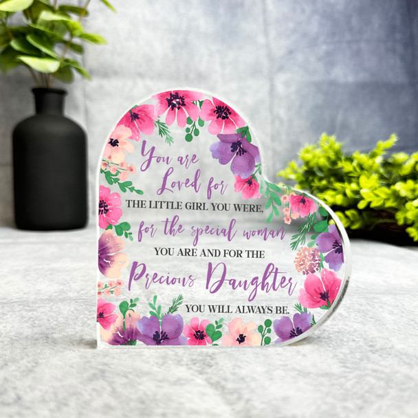 Gift For Daughter You Are Loved Pink Purple Flowers Heart Plaque Keepsake Gift