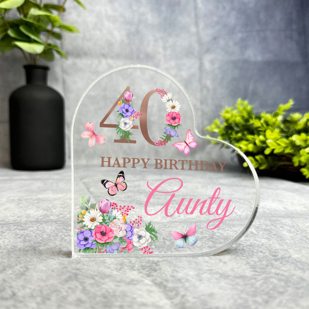 Aunty 40th Pink Purple Floral Happy Birthday Present Heart Plaque Keepsake Gift Aunty 40th Pink Purple Floral Happy Birthday Present Heart Plaque Keepsake Gift