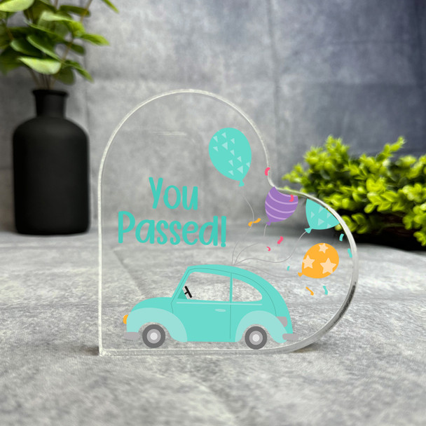 Blue Car Congratulations Passed Driving Test Present Heart Plaque Keepsake Gift