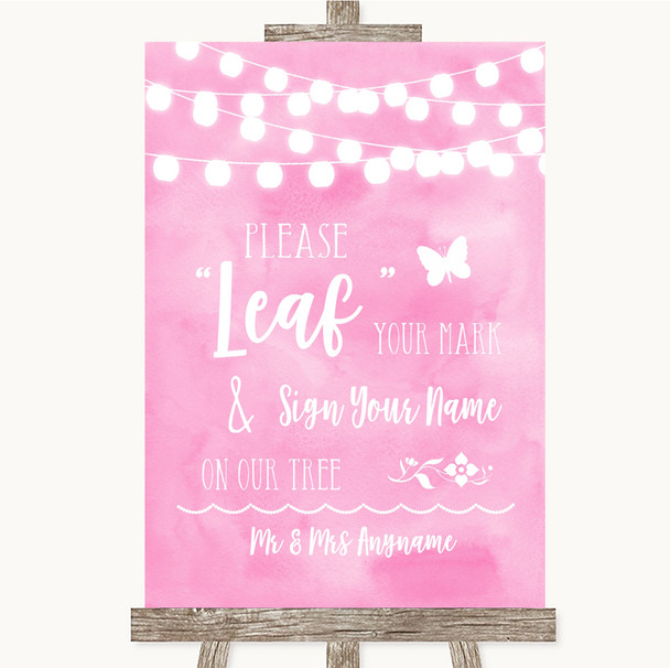 Baby Pink Watercolour Lights Fingerprint Tree Instructions Wedding Sign