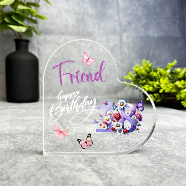Friend 18th Birthday Present Purple Chamomile Floral Heart Plaque Keepsake Gift