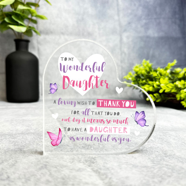 Gift For Wonderful Daughter Thank You Poem Butterfly Heart Plaque Keepsake Gift