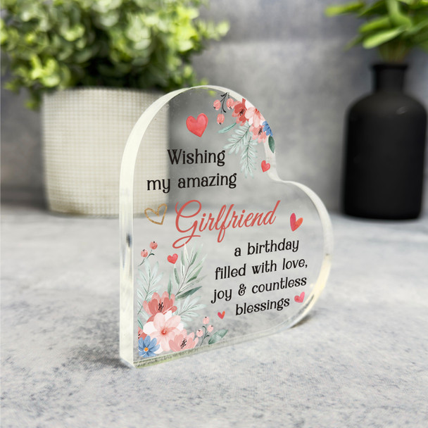 Girlfriend Watercolour Floral Happy Birthday Present Heart Plaque Keepsake Gift