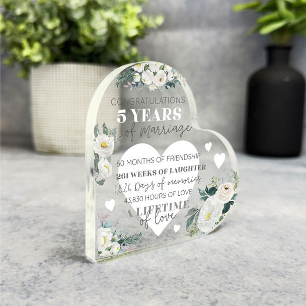 5 Years 5th Gift For Wedding Anniversary White Flower Heart Plaque Keepsake Gift