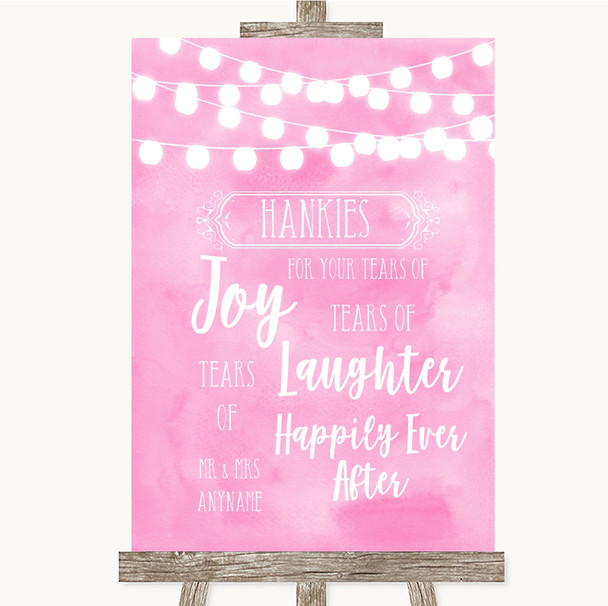 Baby Pink Watercolour Lights Hankies And Tissues Personalised Wedding Sign