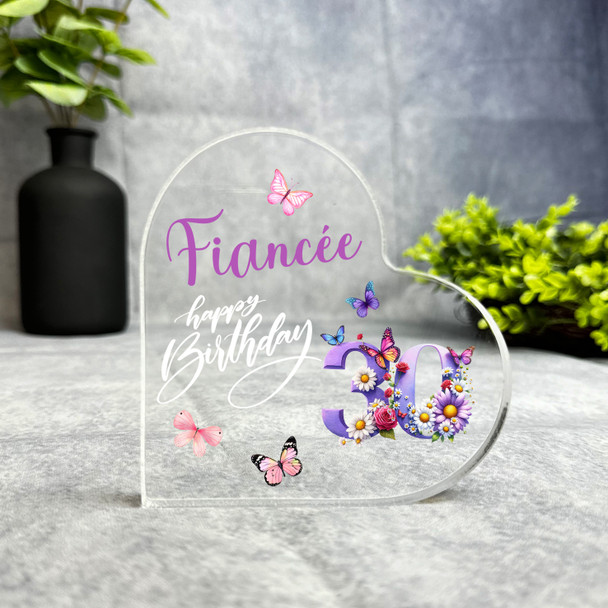 Fiancee 30th Birthday Present Purple Chamomile Floral Heart Plaque Keepsake Gift