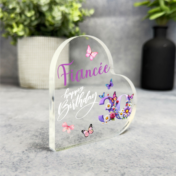Fiancee 30th Birthday Present Purple Chamomile Floral Heart Plaque Keepsake Gift