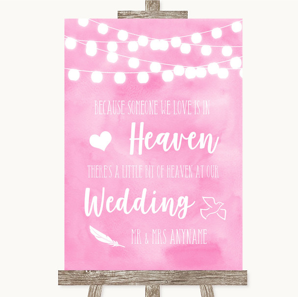 Baby Pink Watercolour Lights Heaven Loved Ones Personalised Wedding Sign