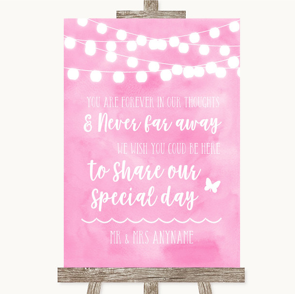 Baby Pink Watercolour Lights In Our Thoughts Personalised Wedding Sign