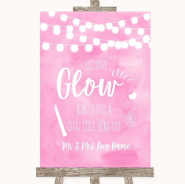Baby Pink Watercolour Lights Let Love Glow Glowstick Personalised Wedding Sign