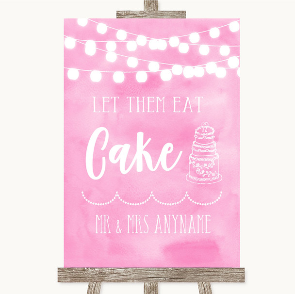 Baby Pink Watercolour Lights Let Them Eat Cake Personalised Wedding Sign
