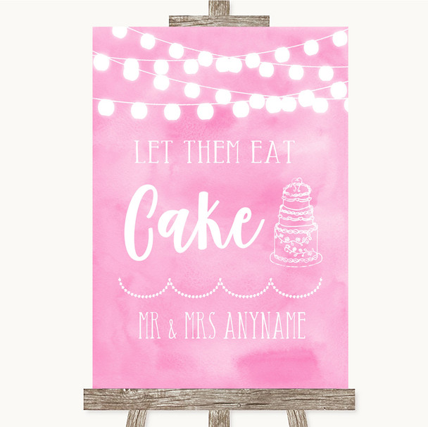 Baby Pink Watercolour Lights Let Them Eat Cake Personalised Wedding Sign