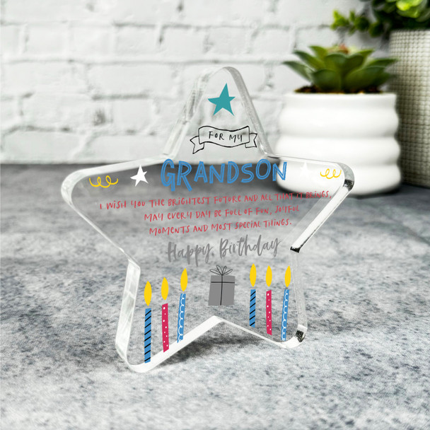 Grandson Happy Birthday Present Candles Star Plaque Keepsake Gift Grandson Happy Birthday Present Candles Star Plaque Keepsake Gift