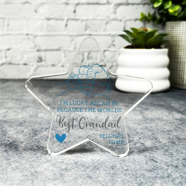 Gift For Worlds Best Grandad Fist Bump Blue Star Plaque Keepsake Gift