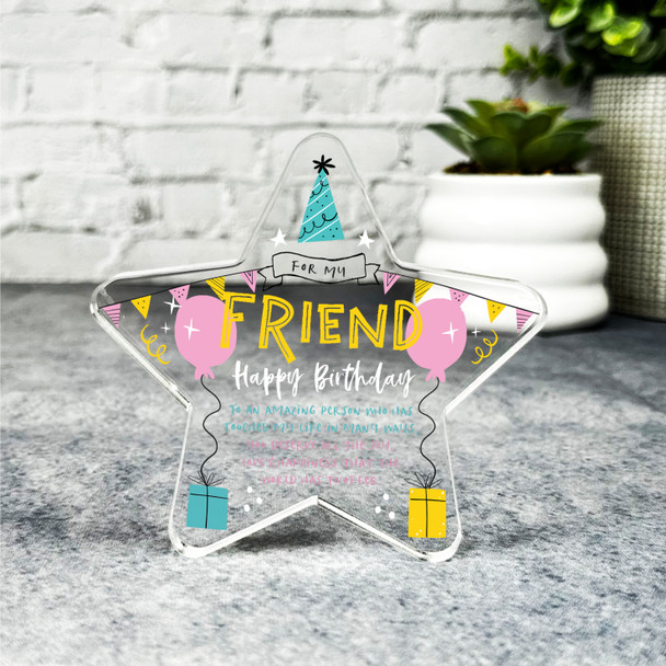 Friend Female Happy Birthday Present Balloons Star Plaque Keepsake Gift