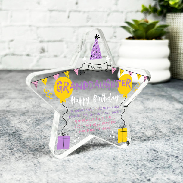 Granddaughter Happy Birthday Present Balloons Star Plaque Keepsake Gift