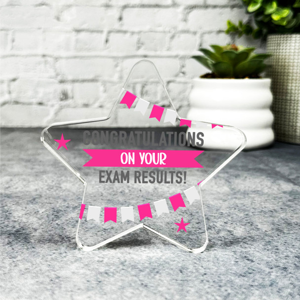 Pink Bunting Congratulations On Your Exam Results Star Plaque Keepsake Gift