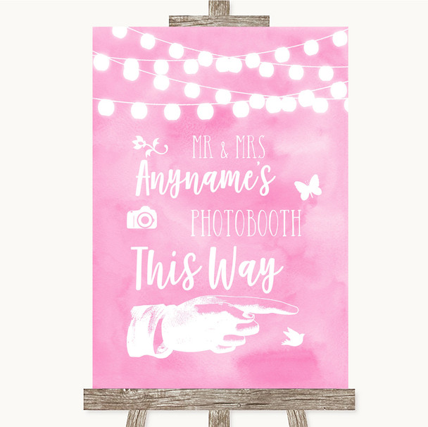 Baby Pink Watercolour Lights Photobooth This Way Right Personalised Wedding Sign