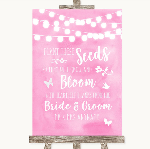 Baby Pink Watercolour Lights Plant Seeds Favours Personalised Wedding Sign