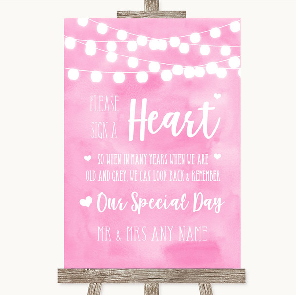 Baby Pink Watercolour Lights Sign a Heart Personalised Wedding Sign