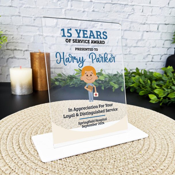 15 Years Service 15th Anniversary Ginger Hair Him Nurse Gift For Employee Plaque