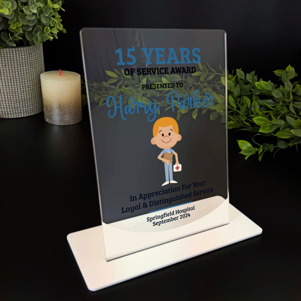 15 Years Service 15th Anniversary Ginger Hair Him Nurse Gift For Employee Plaque