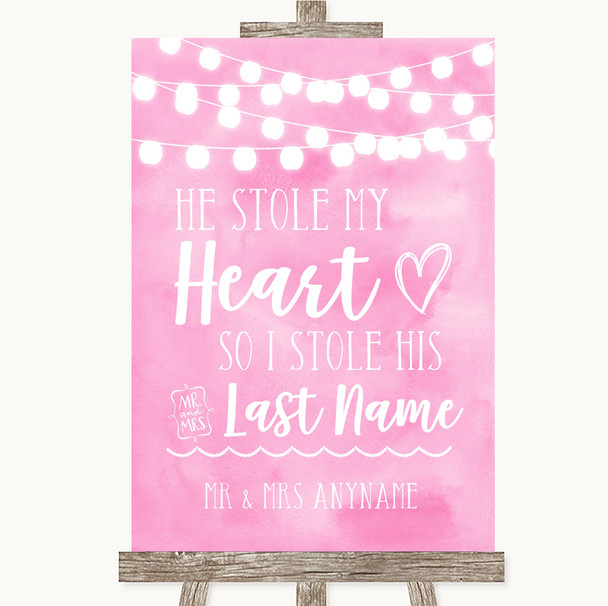 Baby Pink Watercolour Lights Stole Last Name Personalised Wedding Sign