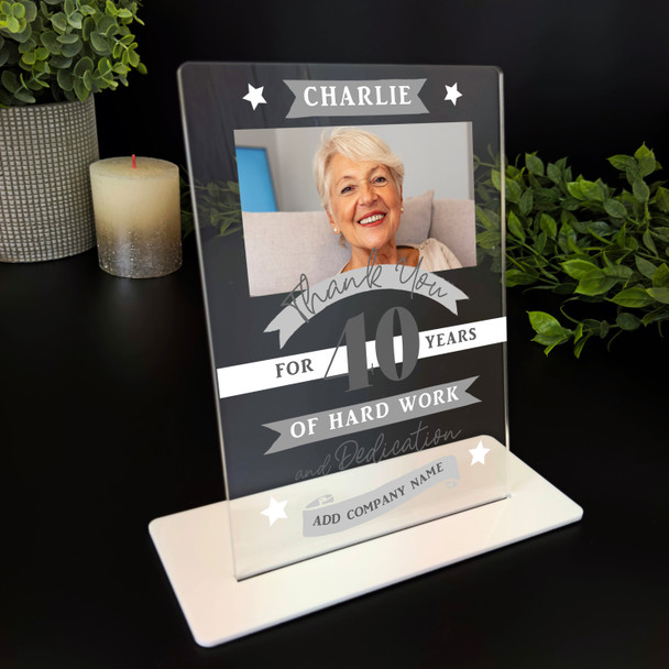 40 Yrs Service 40th Anniversary Hard Work Grey Photo Banner Gift Employee Plaque