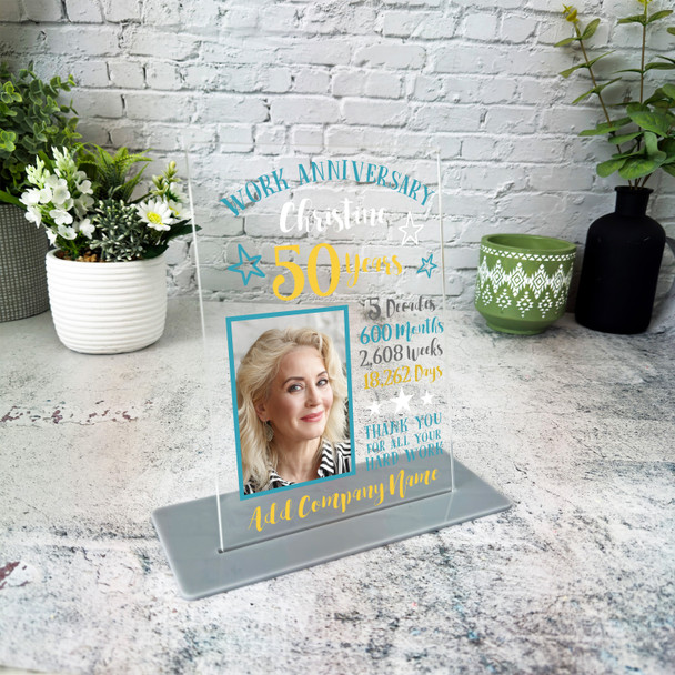 50 Years Service 50th Anniversary Star Photo Details Gift Employee Custom Plaque