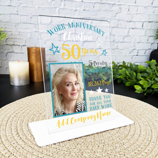 50 Years Service 50th Anniversary Star Photo Details Gift Employee Custom Plaque