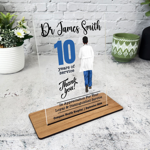 Medical Dr 10 Yrs Service 10th Anniversary Dark Skin Doctor Gift Employee Plaque