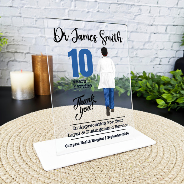 Medical Dr 10 Yrs Service 10th Anniversary Dark Skin Doctor Gift Employee Plaque