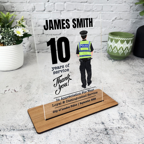 10 Years Service 10th Anniversary Brunette Hair Him Police Gift Employee Plaque