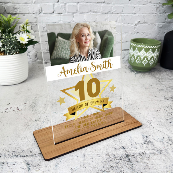 10 Years Service 10th Gold Anniversary Job Star Photo Gift Employee Gift Plaque