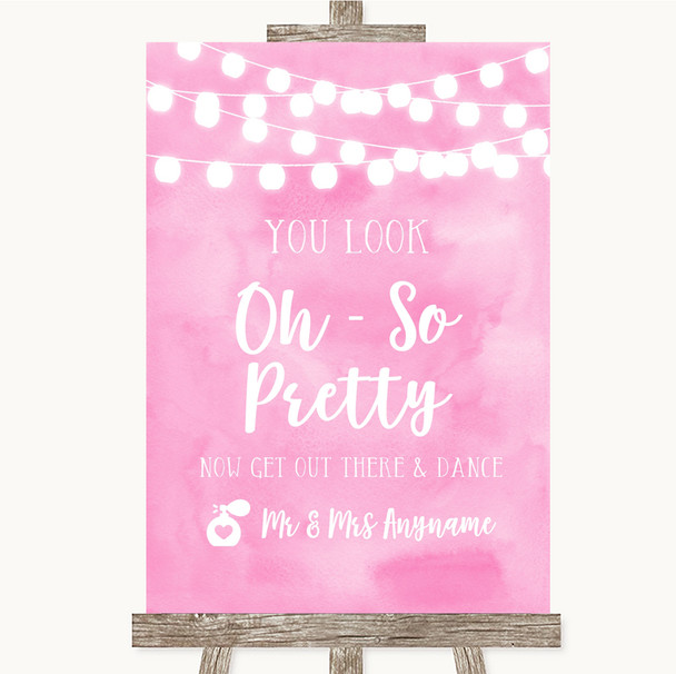 Baby Pink Watercolour Lights Toilet Get Out & Dance Personalised Wedding Sign