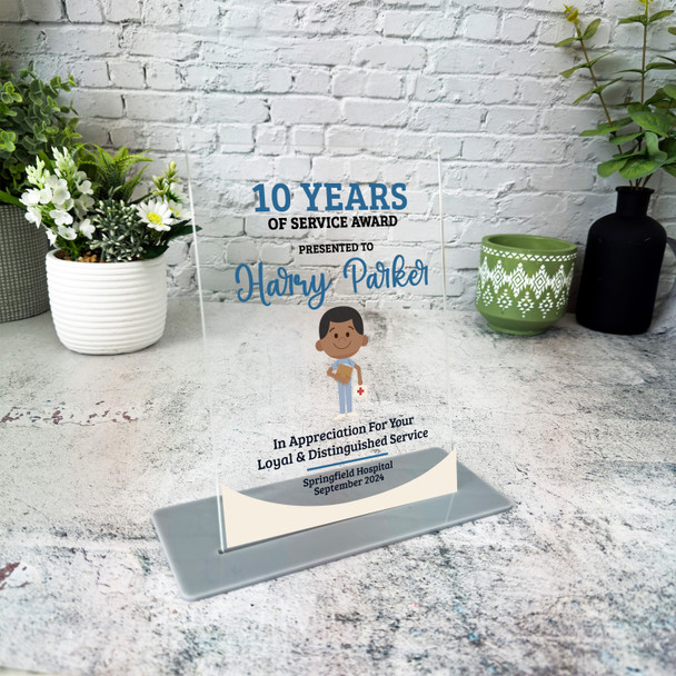 10 Yrs Service 10th Anniversary Light Dark Skin Him Nurse Gift Employee Plaque